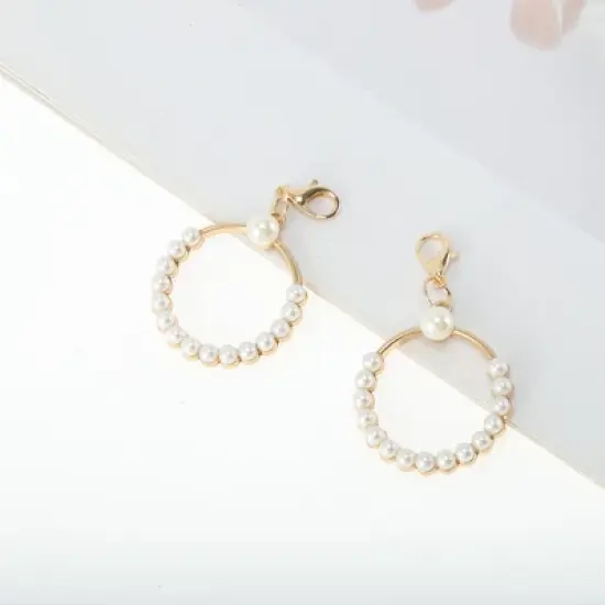 Unique Bargains Pearl Circle Shoelace Charms Gold Tone 1 Pair image {4}