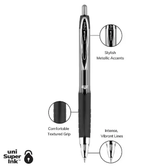 uni-ball 207 Signo RT Retractable Gel Pens Medium Point Black Ink 4 Pack (33960) 33960PP image {8}