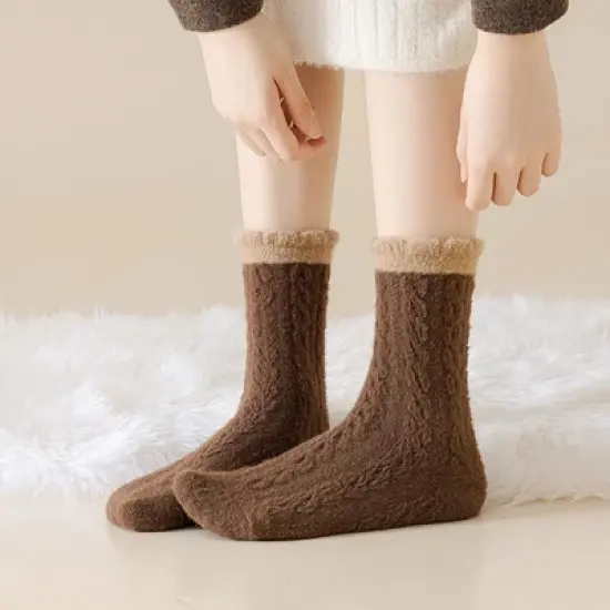 Anna-Kaci Women's 3 - Pack Cable Knit Crew Socks with Soft Comfortable Fabric and Contrast Cuff Detail image {2}