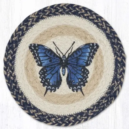 Earth Rugs Blue Swallowtail Butterfly Printed Round Jute Trivet 10"x10" image {3}