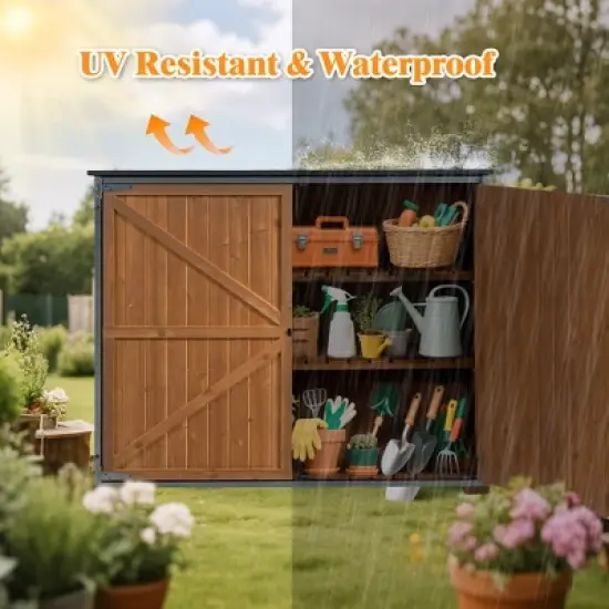 ORRD 50.4"L&times;26.8"W&times;41"H Outdoor Storage Cabinet. Brown metal-framed garden tool shed for backyard/patio/lawn. image {7}