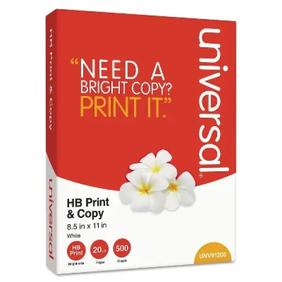 UNIVERSAL Multipurpose Paper 95-96 Bright 20 lb 8 1/2 x 11 White 5000 Sheets/Carton 91200 image {1}