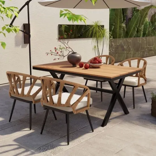 PAGED Patio Dining Set Contemporary Outdoor Dining Set with Rattan Chairs for Lawn, Balcony, Garden, Yard image {9}