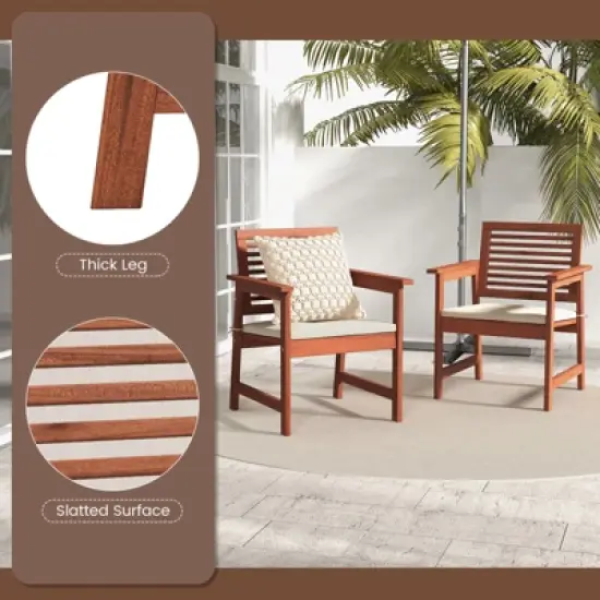 Tangkula Outdoor Hardwood Armchairs Set of 2/4 Weather-resistant Slatted Armchairs w/Removable Cushions image {6}