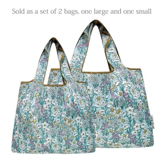 Wrapables Large & Small Foldable Nylon Reusable Shopping Bags (Set of 2), Flower Garden image {2}
