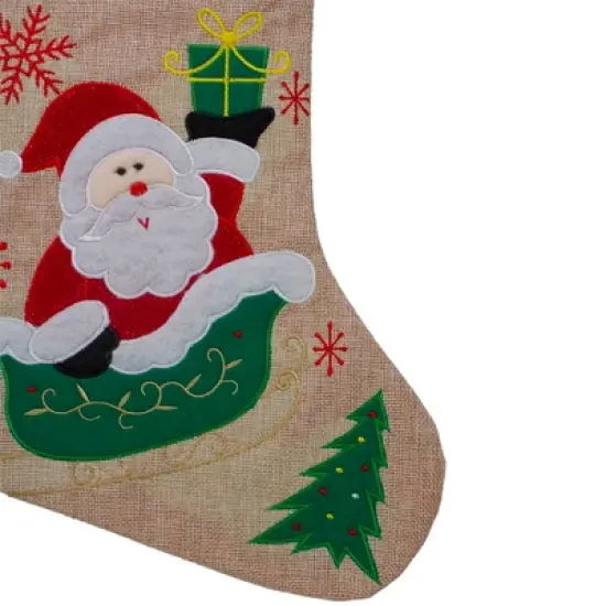 Northlight 19" Red and Green Santa Claus in Sleigh Embroidered Christmas Stocking image {2}