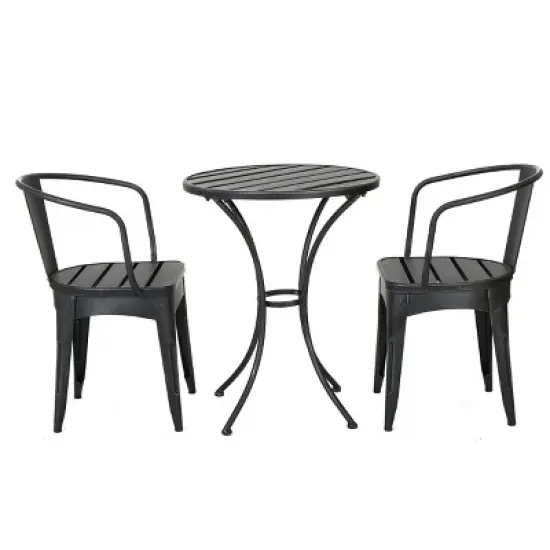 Christopher Knight Home Timotha 3 Piece Outdoor Modern Metal Round Patio Bistro Set with Open Slat Design image {1}
