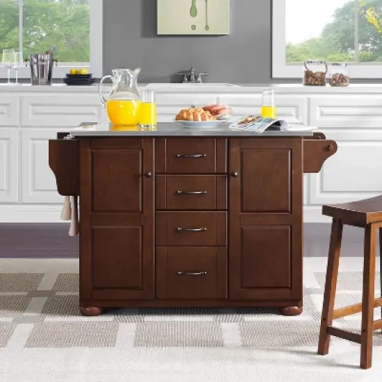Eleanor Stainless Steel Top Kitchen Island Mahogany/Stainless Steel - Crosley image {2}
