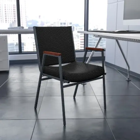 Emma and Oliver Heavy Duty Black Dot Fabric Stack Chair with Arms image {1}