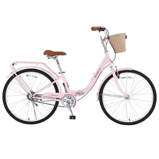 NAYSAYE 26 Inch Single Speed Folding Lady Bike Durable Steel Frame for Easy Storage and Commuting, Pink, 66.93"*25.2"*40.95" image {5}