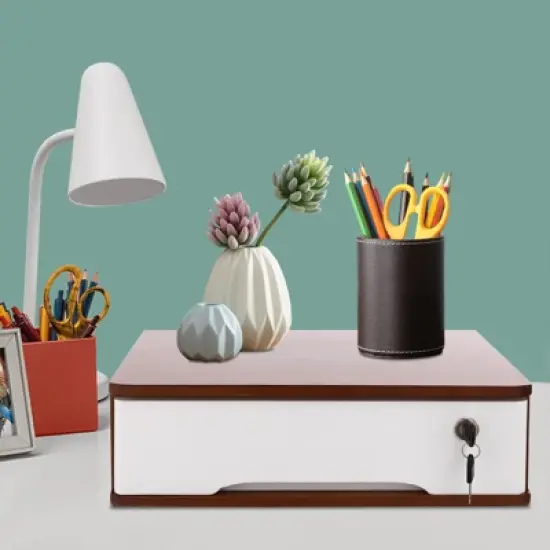 YIYIBYUS Desktop Storage Box with Lockable Drawer, Office Supplies Drawer Organizer image {1}