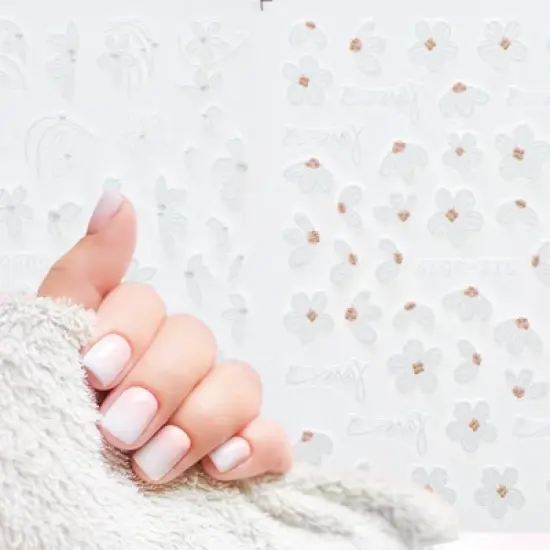 Unique Bargains Self-Adhesive Floral Pattern Nail Art Stickers White 2 Pcs image {3}