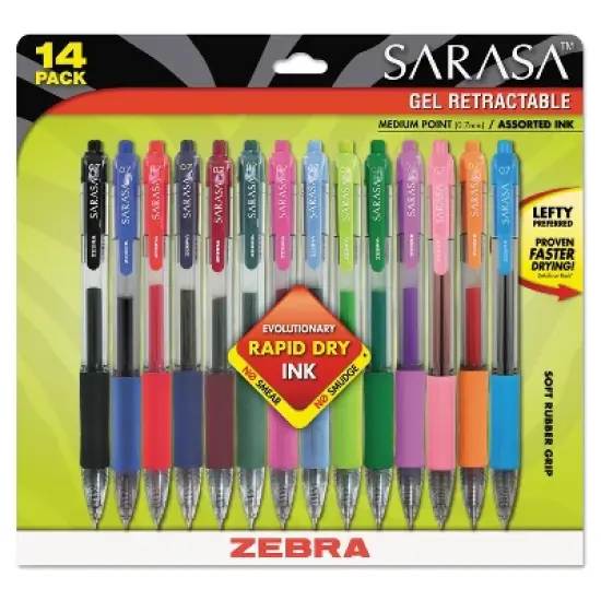 Zebra Sarasa Retractable Gel Pen Assorted Ink Medium 14/Pack 46824 image {3}