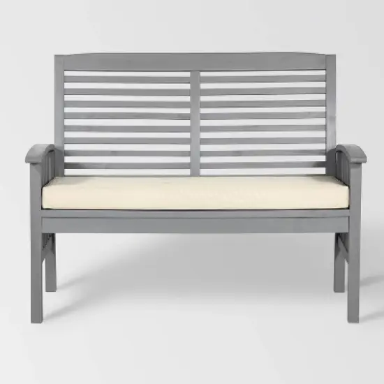 Ravenscroft Modern Boho Acacia Wood Slatted Outdoor Loveseat with Cushion - Saracina Home image {2}