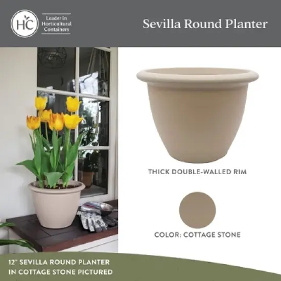 The HC Companies Sevilla Flower Planters - Outdoor & Indoor Planter - Round Self Watering Plant Pots for Herbs & More (14&rdquo;, Cottage Stone, Pack of 1) image {3}