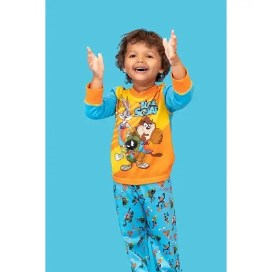 SPACE JAM Looney Tunes Buggs Bunny Tasmanian Devil Pajama Shirt and Pants Sleep Set Little Kid image {1}