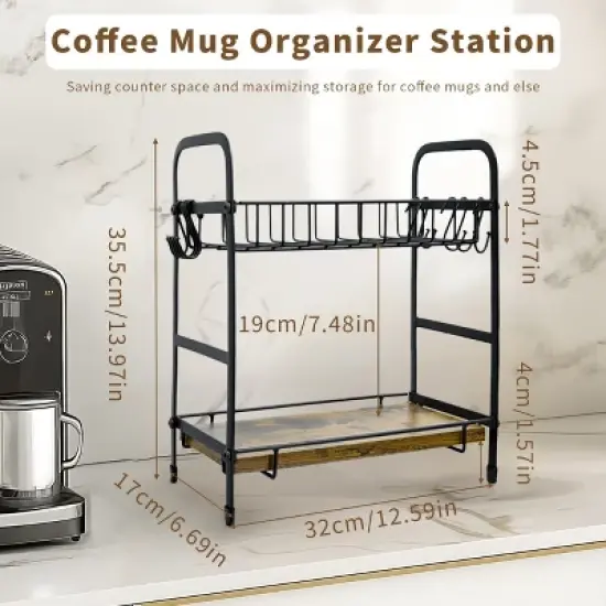 Artloge 2 Tier Mug Cup Holder Stand Coffee Bar Station Organizer Cup Drying Rack with 12 Hooks for Home Bar, Kitchens, Coffee Shop image {2}