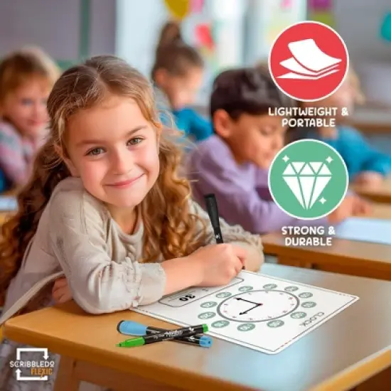 SCRIBBLEDO Telling Time 9"x12" Dry Erase Sheets Pack of 10 image {6}