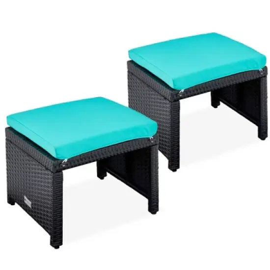 Best Choice Products Set of 2 Multipurpose Patio Wicker Ottomans w/ Removable Cushions, Steel Frame image {12}