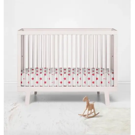 Bacati - Stars Red Ikat Muslin 100 percent Cotton Universal Baby US Standard Crib or Toddler Bed Fitted Sheet image {3}