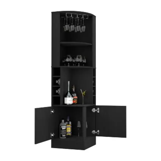 YOOCOZZ Corner Bar Cabinet, Glass Rack, Double Door Cabinet, Eight Built-in Wine Rack - Blac image {1}