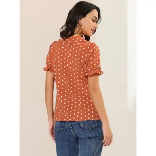 Allegra K Women's Elegant Puff Sleeve Polka Dots Peter Pan Collar Vintage Shirt Top image {4}