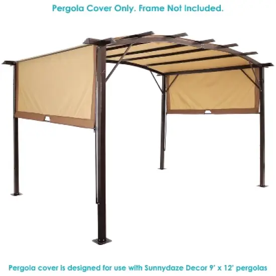 Sunnydaze 9' x 12' Polyester Retractable Pergola Canopy Shade Tan image {2}