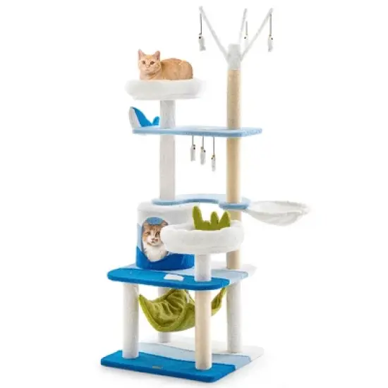 Petsite Ocean-themed Cat Tree with Sisal Covered Scratching Posts Condo Perch Indoor Tower image {10}