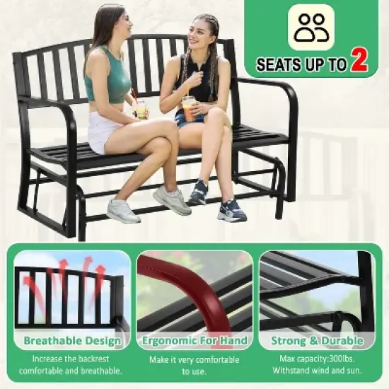 BestMassage Garden Bench Patio Glider Bench with Smooth Metal Frame, Black image {5}