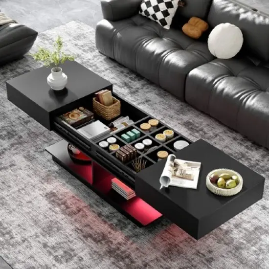 ORRD Extendable Coffee Table 41-77" - Multifunctional Storage Ottoman with Hidden Compartments for Living Room（Black） image {8}