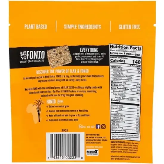 Flackers Flax & Fonio Everything Crackers - Case of 6/4.5 oz image {2}