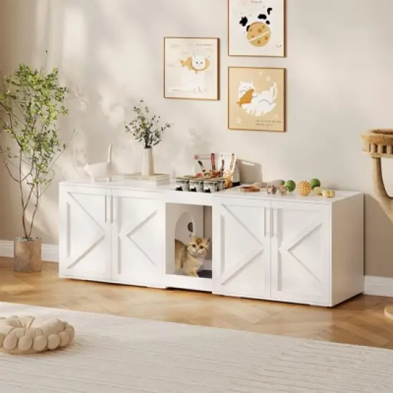 Cat Litter Box Enclosure,Hidden Litter Box Furniture for 2 Cats image {8}