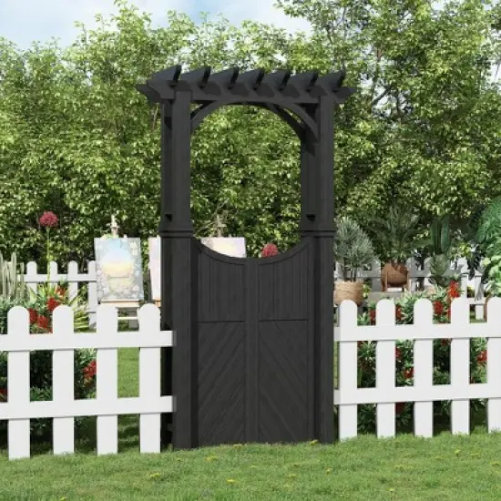 Outdoor Wood Garden Arbor with Gate, Wooden Arch Trellis for Climbing Planting Plant Stand, Yard, Garden Decor image {7}