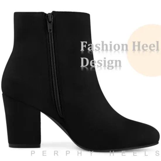Perphy Women's Round Toe Chunky High Heels Ankle Boots image {3}