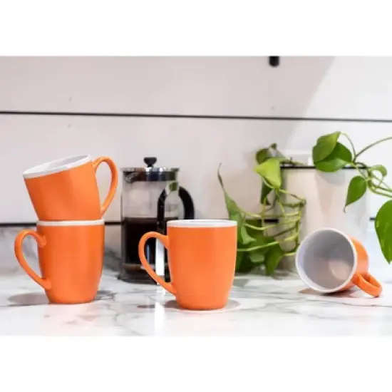 Elanze Designs Solid Color Orange White Interior 16 ounce Matte Ceramic Mugs Matching Set of 4 image {4}
