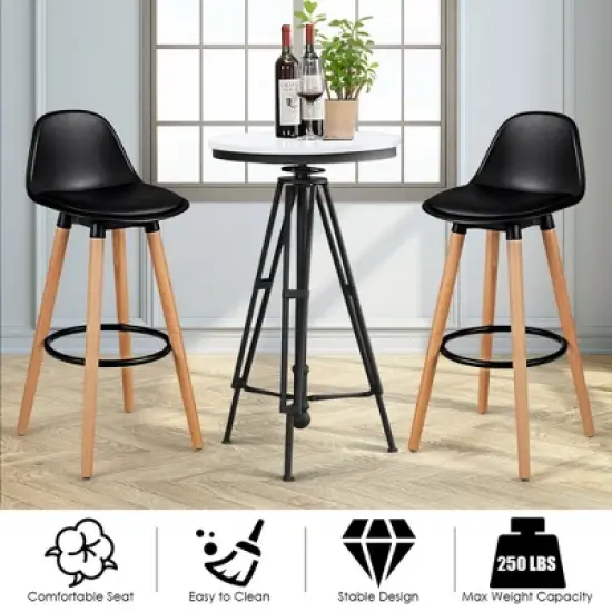 Costway Set of 2 Mid Century Barstool 28.5" Dining Pub Chair w/Leather Padded Seat Black image {5}
