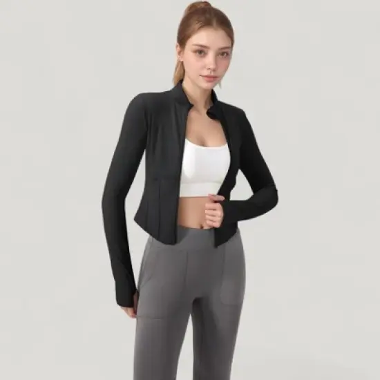 Anna-Kaci Active Women's Long Sleeve Zip-Up Cropped Active Jacket with Thumbhole Cuffs and Slim Fit Design image {3}