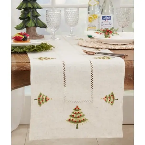Saro Lifestyle Holiday Table Runner With Embroidered Christmas Tree Design image {2}