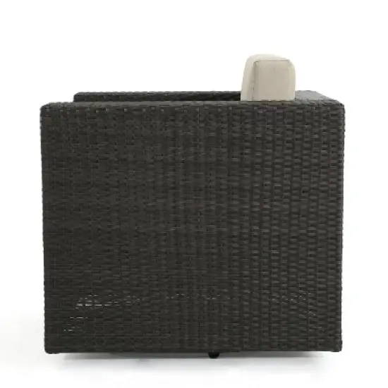 GDFStudio Venice Outdoor Wicker 5 Piece Swivel Club Chair and Fire Pit Set with Cushions image {3}