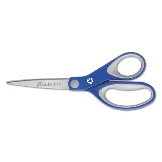 Westcott KleenEarth Soft Handle Scissors, 8" Long, 3.25" Cut Length, Blue/Gray Straight Handle image {1}