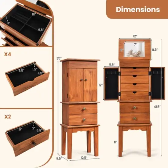 Costway Vintage Jewelry Armoire Cabinet Chest Big Storage Box Organizer with Drawers & Mirror image {2}