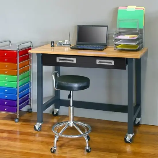 Ultragraphite Wood Top Table Workbench On Wheels Beech Wood/Graphite - Seville Classics image {5}