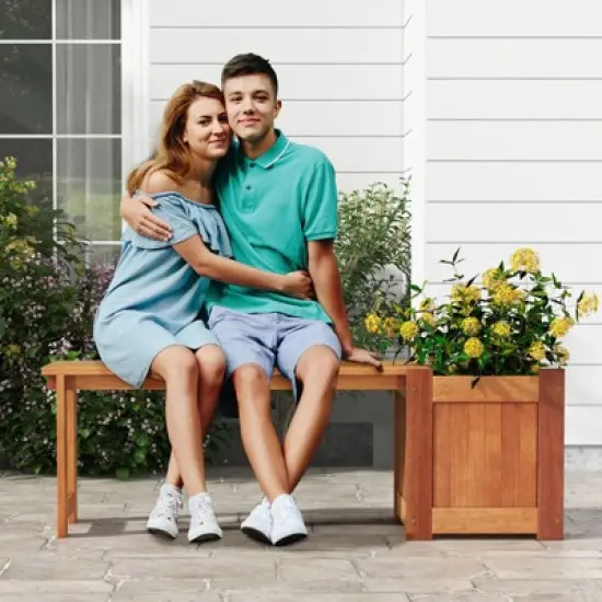 Tangkula Bench with Planter Box 2 in 1 Wooden Flower Box Kit with Seat Open-ended Base Slotted Construction 1/2pcs image {3}