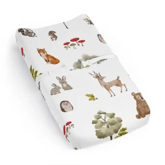 Sweet Jojo Designs Boy Girl Gender Neutral Unisex Changing Pad Sheet Watercolor Woodland Forest Animals Orange Green and Brown image {6}