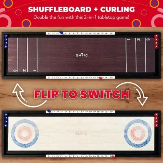 Swooc Games&reg; | 2-in-1 Premium Shuffleboard and Curling | 100% Solid Wood Shuffleboard Table (4ft) | 5+ Ways to Play | Tabletop Games for Adults & Kids image {1}