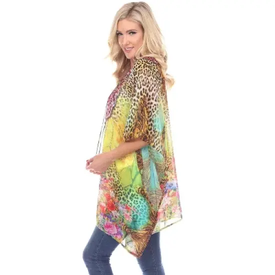Women's Animal Print Caftan with Tie-up Neckline - One Size Fits Most - White Mark image {1}