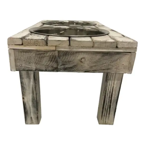 Huntley Pet Berjen Table Elevated Double Bowl Feeder, White Wash (Large) image {4}