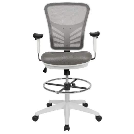 Flash Furniture Mid-Back Mesh Ergonomic Drafting Chair with Adjustable Chrome Foot Ring, Adjustable Arms image {2}