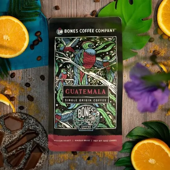 Bones Coffee Company Guatamela Whole Coffee Beans Single-Origin 12 oz Medium Roast (Whole Bean) image {2}