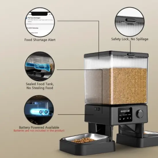 Oneisall PFD-002 PRO 5G WiFi Automatic Dog and Cat Feeder, 5L Automated Food Dispenser w/ App Control for 2 Cats image {6}